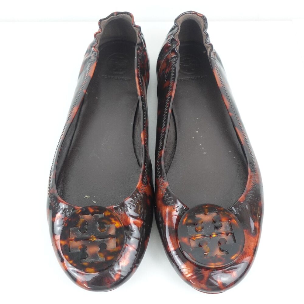 Tory Burch Tortoiseshell Patent Logo Ballet Flats - Brown Black
